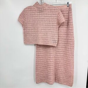House of Harlow 1960 Crochet Knit Maxi Skirt Set 2 Pieces Soft Pink Size M